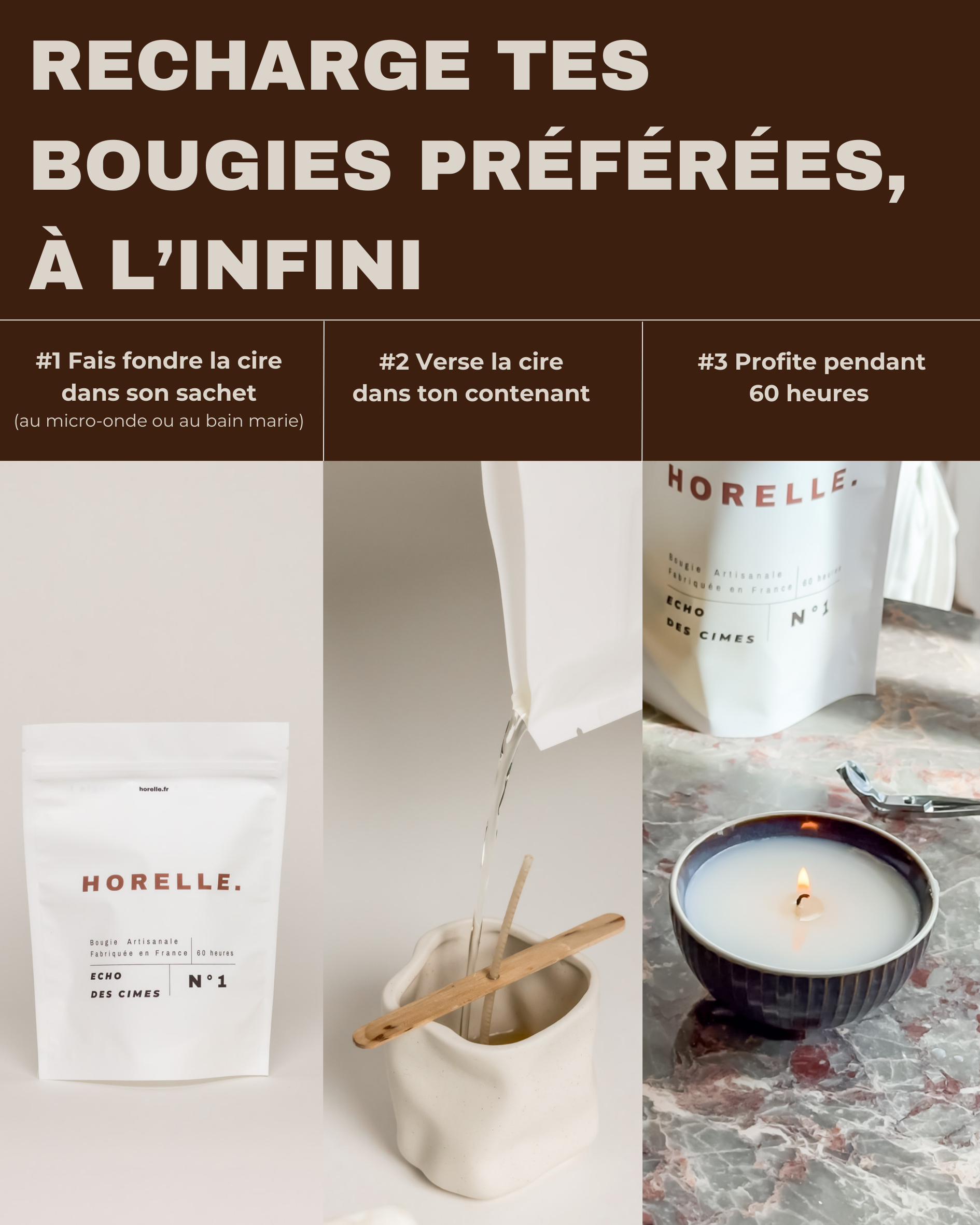 Écho des Cimes, N°1, bougie rechargeable Horelle, cire végétale, parfum signature Haute Maurienne, vue éditoriale sur papier neutre, vue 7